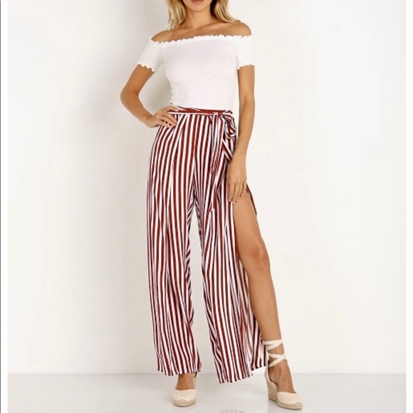 Faithfull the Brand Pants - Faithfull the Brand Tiki Tiki Pants Zeus Stripe Maroon